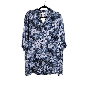 Breakwater Hawaiian Shirt Floral Mens XL Blue Rayon Short Sleeve Vacation Top